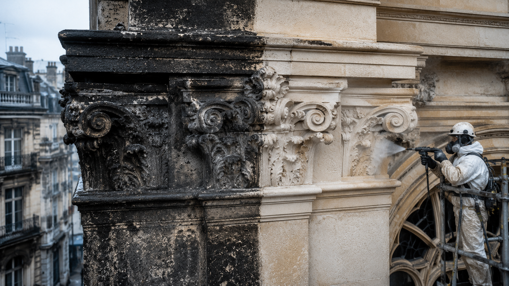 Denkmalfassade im Kulturerbe-Bereich nach Trockeneisreinigung durch CRYOSTRAL