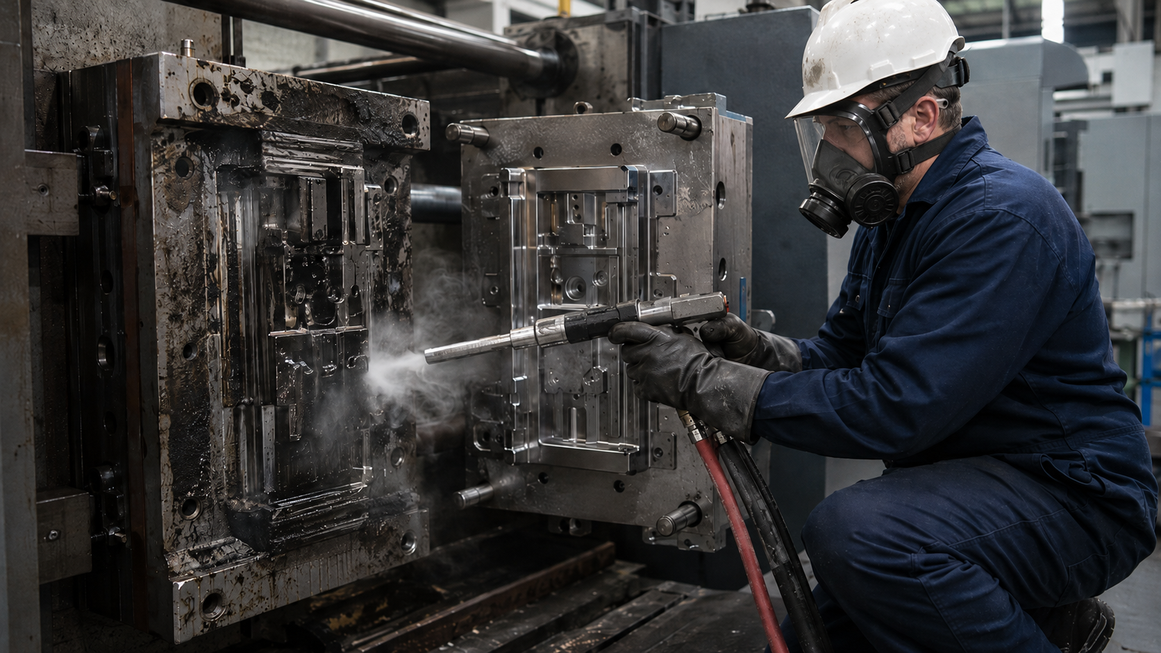 Trockeneisstrahlen einer Spritzgussform durch CRYOSTRAL Techniker