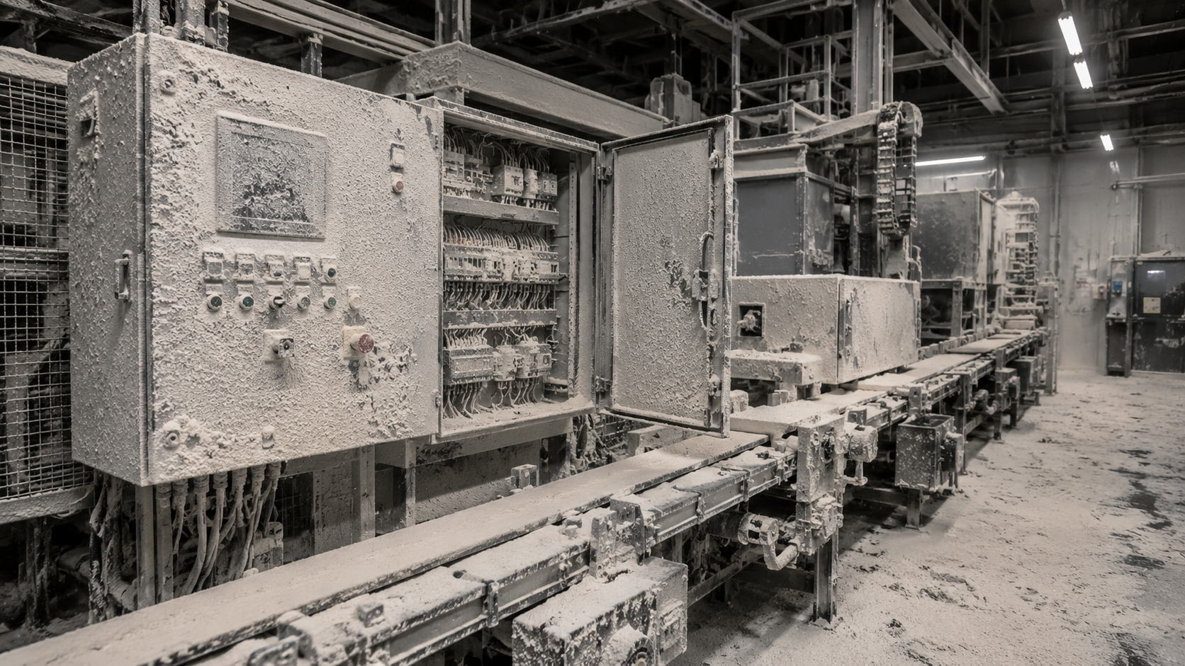 Construction electrical cabinets with cement dust dry ice cleaning CRYOSTRAL