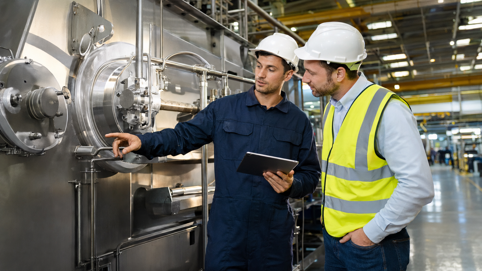Techniciens CRYOSTRAL lors d'une inspection machine sur site